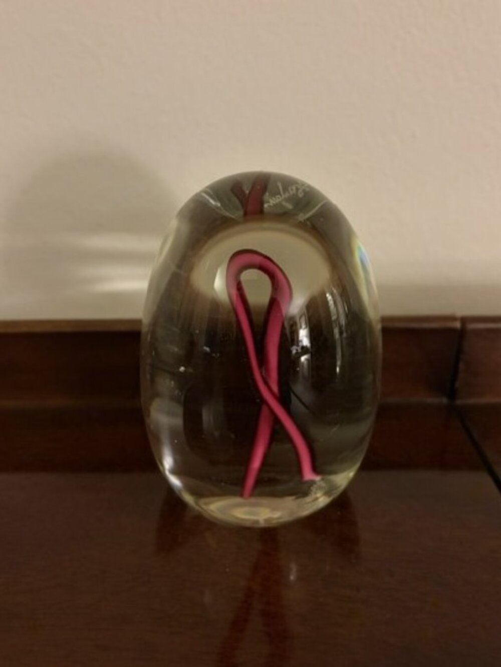 Hand-Crafted Studio Art Glass Breast Cancer Awareness Pink Ribbon Paperweight
